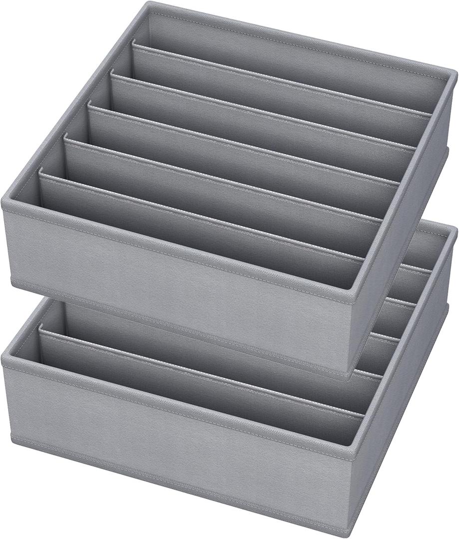 2Pack Drawer Organizer Divider, Foldable Closet Storage Organizer Basket, and Fabric Organization Bins for Clothes, Socks, Underwear, Bras, Ties, Accessories, (Oversize Size For Bra Grey)