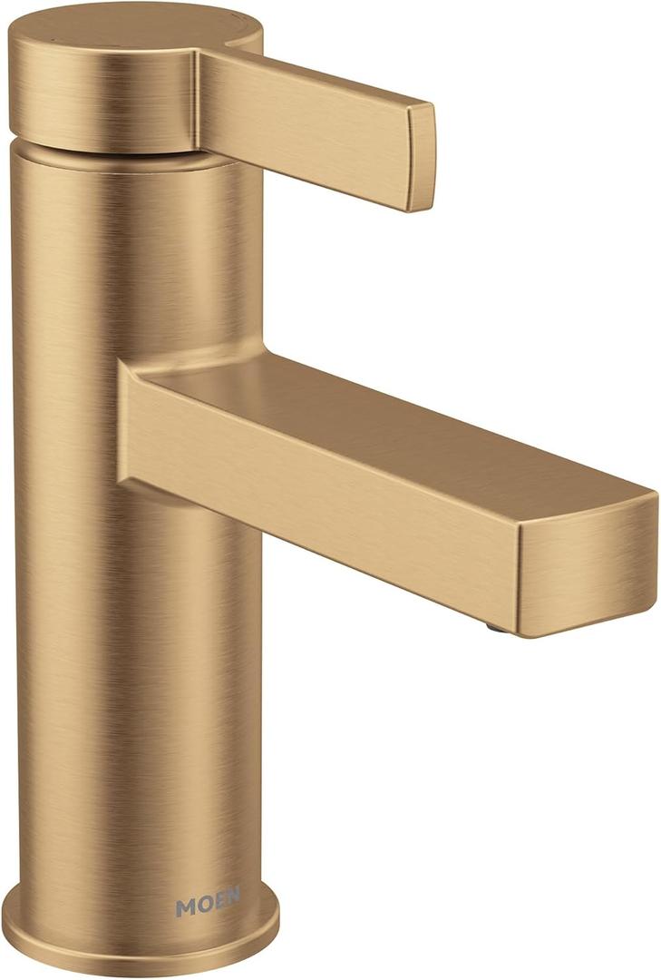 Moen Beric Bronzed Gold Modern One-Handle Single Hole Bathroom Faucet with Drain Assembly and Optional Deckplate for Your Bath Sink, 84774BZG