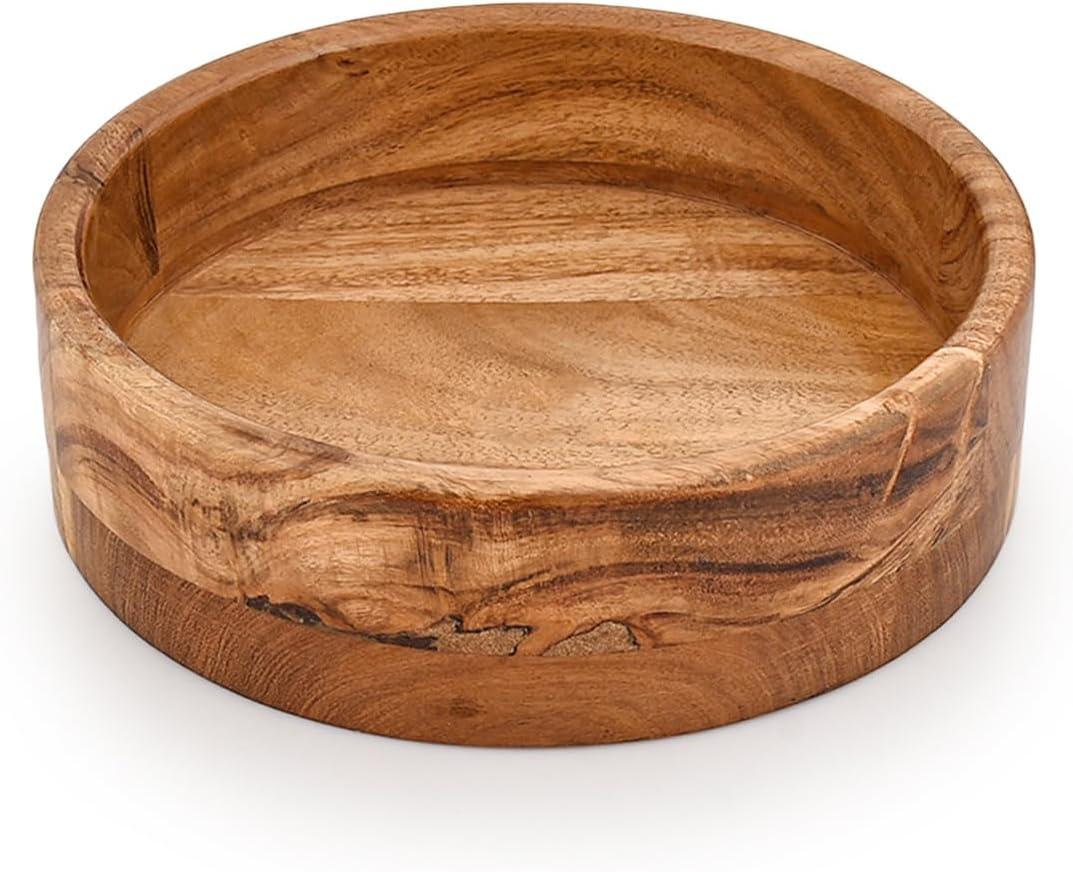 Kimona Decorative Bowl Acacia Wood Hand Carved Home Decor for Dining Table Center, Living Room, Kitchen Dcor (8"x 8" x 2.5")