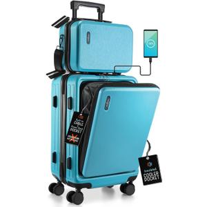 TRAVELARIM 20 Inch Carry On Luggage 22x14x9 Airline Approved, Carry On Suitcase with Wheels, Hard-shell Carry-on Luggage, Durable Luggage Carry-On, Teal Small Suitcase with Cosmetic Case