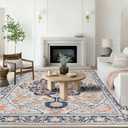 U'Artlines Boho Vintage Area Rug 8x10 Machine Washable Low Pile Soft Floor Carpet Non Slip Non Shedding Accent Rug for Living Room Bedroom Entryway Dining Room Office Orange Blue
