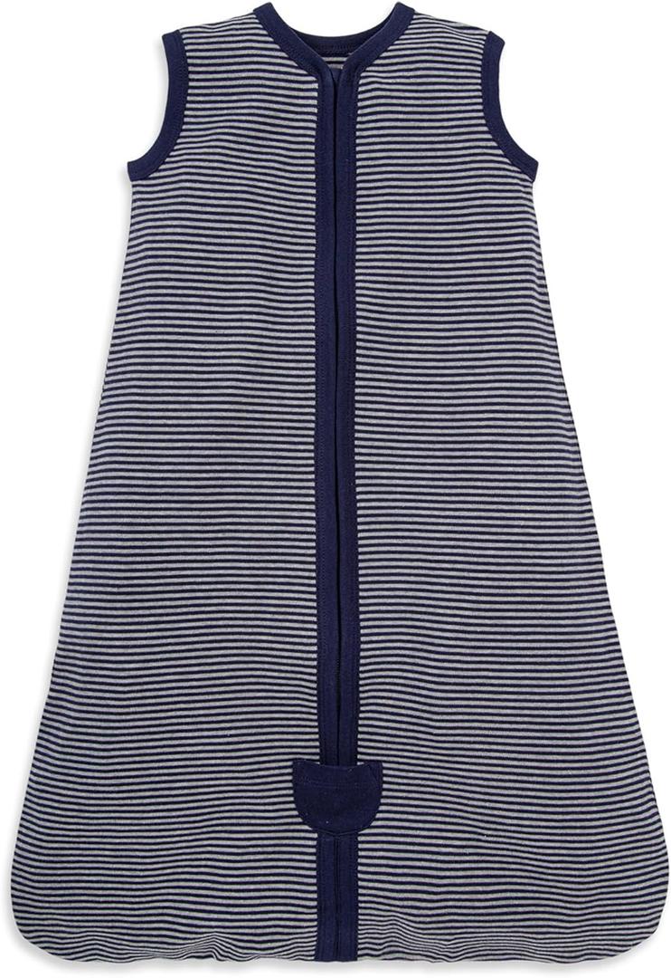 Burt's Bees Baby Infant Wearable Blanket, 100% Organic Cotton Newborn Unisex Beekeeper - Light Weight 0.5 TOG or Medium Weight 1.5 TOG Sack, Medium, Midnight Stripe