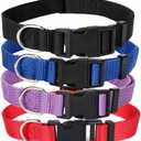 4 Pack Nylon Dog Collars, Classic Adjustable Pet Dog Collar for Small, Medium and Large Dogs, M(Black, Blue, Red, Purple)