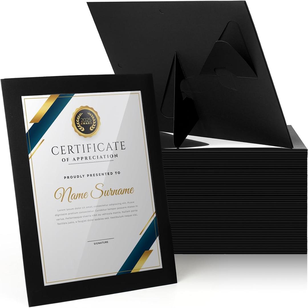 Tatuo 8.5 x 11 Paper Picture Frames Document Horizontal Paper Award Certificate Holders Display Gallery Wall Frame Art with Easel Photo Certificates Degree Diplomas(Black,60 Pcs)