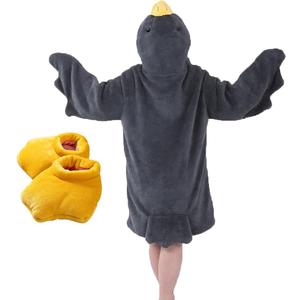 Goose Blanket Hoodie Onesie Adult & Kid, Oversized Warm Duck Wearable Hoodie Blanket with Sleeves, Cozy Sleeping Bag (dark gray, XL)