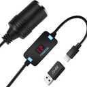 FARSENSE USB A to 12V Cigarette Lighter Adapter(36W)-USB C Male to Cigarette Lighter Female Socket PD Trigger Cable(2FT) with Switching Voltage and Display Voltage,for Dash Cam,GPS,Etc