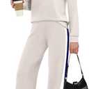 WIHOLL Women 2 Piece Outfits Airport Travel Vacation Sweatsuits Wide Leg Pants Lounge Set 2025 Fashion Clothes (Small, Grey Khaki)