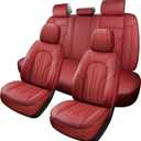 Red Car Seat Covers,Leather Car Seat Cover, Waterproof Seat Covers Full Set, Fit RAV4 Accord Altima Rogue CX5 CRV Wine Red