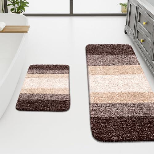 Arotive Bathroom Rugs Sets 2 Piece, Shaggy Soft and Absorbent Microfiber Bath Rugs, Non-Slip, Machine Washable Dry Bath Mats for Bathroom, 2 24x16, Brown
