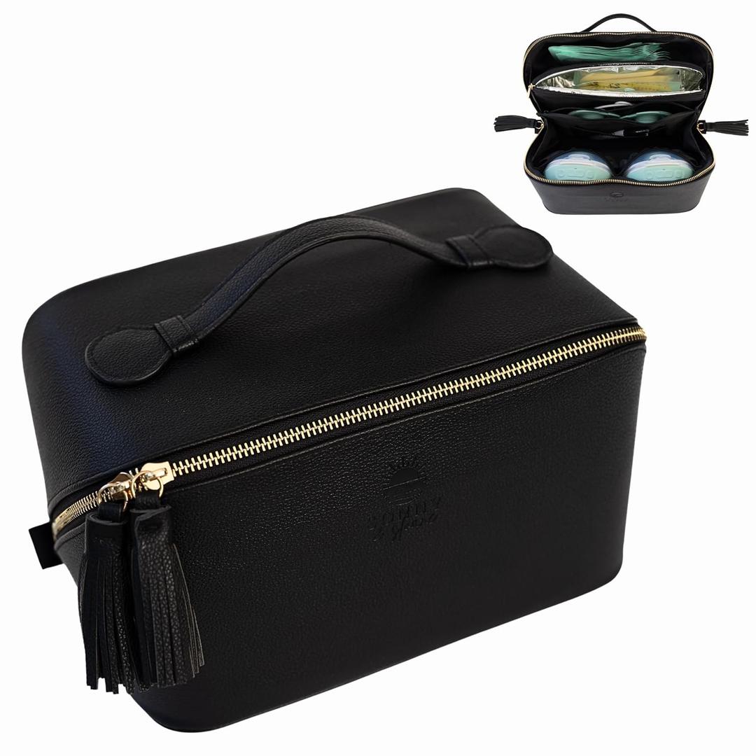 Wearable Breast Pump Bag with Cooler, Pumping Bag for Work, Compatible with Wearable Breast Pumps, Removable Breast Milk Cooler Included, Portable Pump Carrying Case with Room for Accessories (Black Lychee Luxe)