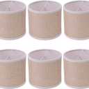 Wellmet Small Chandelier Lamp Shades Brown Set of 6, Rustic Style Linen Drum Shades for Wall Lamp, Hardback Clip on Lamp Shades for E12 Candle Bulbs, 5.5"x 5.5" x 5"