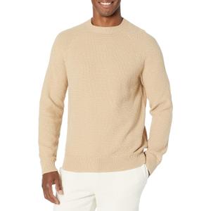 Amazon Essentials Oversized Crewneck Sweater for Men, Textured, Cotton (Tan) Small