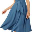 GRACE KARIN Womens Linen Dresses Summer Casual Flowy Collar Button Down Dress Front Tie Short Sleeve Pockets Midi Work Dress (Medium, Gray Blue)