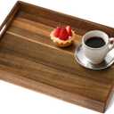 Acacia Wood Serving Tray with Handles, 17 Inch Wooden Tray for Ottoman, Breakfast, Lunch, Dinner, Decorative Rectangular Tray for Living Room, Kitchen Counter, Outdoor