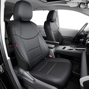HKZ Sienna Seat Covers Custom Fit for Toyota Sienna 2021 2022 2023 2024 2025 2026 Limited,Platinum,2nd Row Captain Seats with Leg Rest,Full Coverage Leather Seat Protector,3-Row Full Set,Black