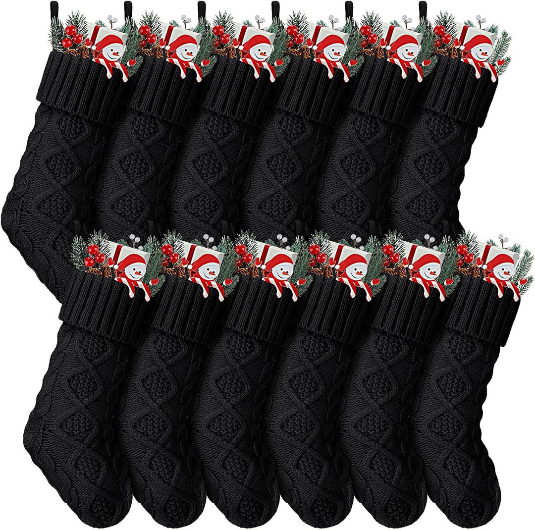 Hungdao 12 Pcs Christmas Stockings Mini Knitted Xmas Stockings Bulk 8.3 Inch Rustic Socks Double Sided Fireplace Hanging Vintage Socks for Family Christmas Decorations (Black)