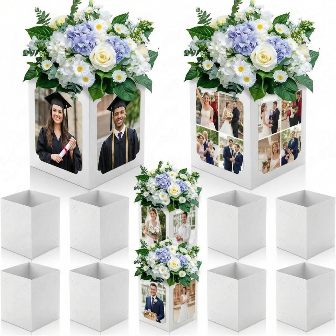 Spiareal 6 Pcs Graduation Box Centerpieces for Table 6/7 Inch Photo Frame Display Congrats Grad Party Favor Gift Picture Table Box Photo Props Frame for Graduation Decoration(White)