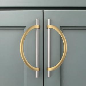 Amerdeco 10 Pack Brushed Satin Nickel and Champagne Bronze Cabinet Pulls 6.25 Inch(160MM) Hole Centers Kitchen Cabinet Handles Hardware Kitchen Handles Drawer Pulls ZH0027