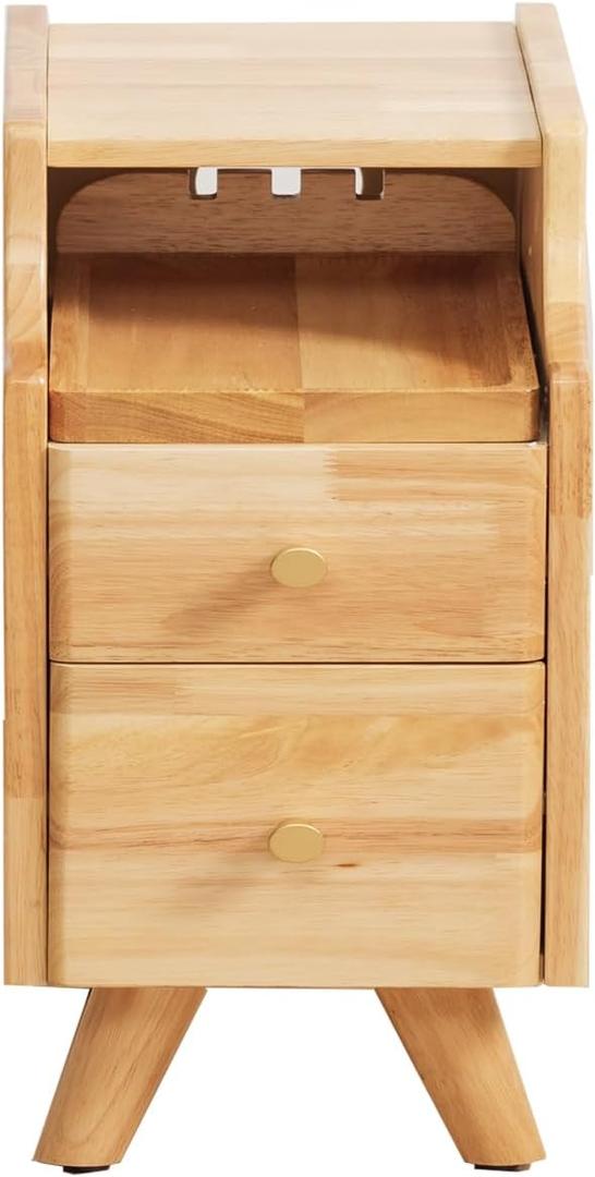 latifolia Solid Wood Nightstand, 2-Drawer Small Nightstand, Narrow Bedside Table with Shelf Storage(Nature, 9.84''W)