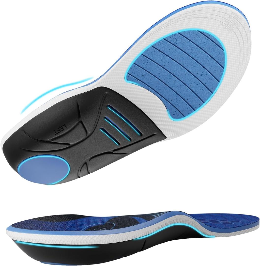 YOLIS Plantar Fasclitis Orthotic Insoles for Flat Feet, Arch Support Inserts Men Women, 220+lbs Heavy Duty Work Boot Shoe Insole for Heel & Foot Pain, Arch Pain Relief, Shock Absorb (M(Men 8.5-9.5|Women 10.5-11.5), Blue)