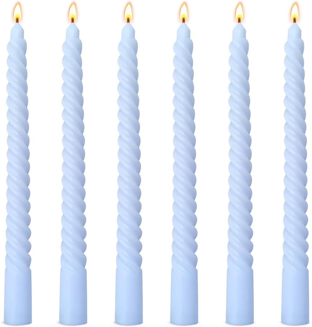 6 Pack 10 Inch Baby-Blue Spiral Taper Candles for Hanukkah and Winter Home Decoration, Unscented Dripless Twisted Candlesticks for Dinner Beach-Themed Decor Relaxation and Meditation