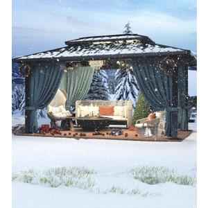 HOTEEL 10x12 Hardtop Gazebo Hot Tub Gazebo with Flame-Retardant Curtain Netting, Heavy Duty Pavilion with Galvanized Steel Double Roof, Aluminum Frame Outdoor Canopy for Patio, Party (2025 Upgraded) (Black , Frame Thickened))