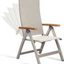 Adjustable Folding Chair, Indoor & Outdoor Balcony, Patio Porch, Garden Lawn, Pool, for Comfortable Foldable Chairs, Portable Cozy Recliner, Metal Frame with Teak armrest, Durable, 28.3"D x 22"W x 44.5"H