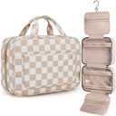 BAGSMART Toiletry Bag Travel Bag with Hanging Hook, Water-resistant Makeup Cosmetic Bag Travel Organizer for Accessories, Shampoo, Full-size Container, Toiletries (Khaki Checkerboard, Medium)