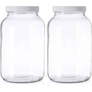 kitchentoolz 1 Gallon Glass Mason Jars Extra Large Wide Mouth Jars with Airtight Lids Perfect for Sourdough Starter, Fermenting, Pickling, and Storage Made in the USA Pack of 2