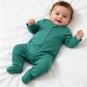 Aablexema Baby Pajamas with Mitten Cuffs Zipper 4-Pack Infant Newborn Cotton Long Sleeve Footie Outfit, Size 6-12