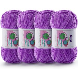 4 Skeins Soft Chunky Chenille Yarn, Plush Velvet Yarn for Hand Knitting and Crocheting, Fluffy Yarn for Crochet Blankets, Scarves, Hats43.5oz, 4131.2yds (Purple)