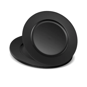 13'' Charger Plates Black Plastic Heavy Duty Disposable Dinner Chargers Serveware Dishes Platters Tableware Pack of 12