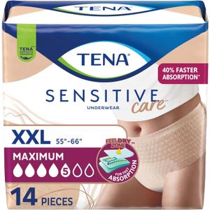 Tena Sensitive Care Underwear for Women Maximum, Adult Diaper, Postpartum and Bladder Leakage, XXL, 14 Count, Better Fit
