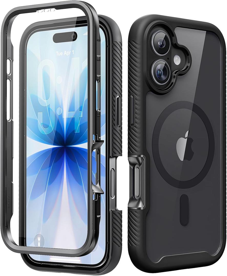 Magnetic for iPhone 17 Case with Built-in Sensitive Screen Protector, Full-Body Dual Front & Back Protective Phone Case [Compatible with MagSafe] Drop Proof 17 Cover 6.3 Inch, Black