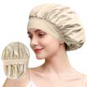 ZIMASILK Adjustable 100% Mulberry Silk Bonnet for Sleeping Women with Button Strap  Double Layer Silk Hair Bonnet, Luxury Night Cap for Hair & Skin Care (1Pc, Beige) (One Size)