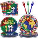 96Pcs 2026 World Soccer Tournament Cup Party Plates and Napkins Soccer Theme Decoration Football Sports Events Paper Disposable Plates Sport Tableware Set for International World Flags Favors 24 Guest
