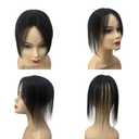Anemone Human Hair Topper 16g No Clip Magic Paste Hairpiece 7x10cm Full Hook and Loop Skin Base Fringe Bangs for Front Thinning (1B Middle Bangs)