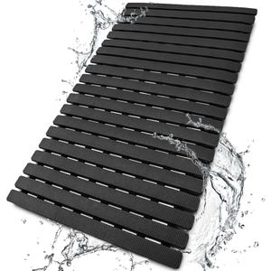 BEMISO Shower Mat Non Slip Bathtub Mat with Suction Cups and Drain Holes 27.5 x15.7 Inch Bath Mat for Tub & Shower.Easy Dry,Easy to Cut,Eco-Friendly (Black)