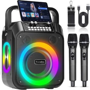 Karaoke Machine,60W Portable Bluetooth Karaoke Speaker with 2 Wireless Microphones,6000mAh Battery 12H Playtime,TWS Stereo,RGB Light,Dual Diaphragm PA System for Adults,Kids,Parties,Singing,DJ