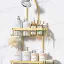 YASONIC Shower Caddy Hanging, Never Rust Shower Organizer Hanging, Aluminum Shower Racks for Inside Shower with Hooks for Razor, Bathroom Organizers and Storage with Soap Holder, Gold