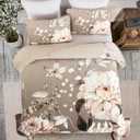 Drucon Floral Quilt King Size - 3 Pieces Brown Quilt Botanical Bedspread Soft Lightweight Flower Bedding Set for All Season (104"x90")