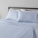 Amazon Basics Lightweight Super Soft Easy Care Microfiber 4 Piece Bed Sheet Set With 14" Deep Pockets, Queen, Blue Damask, Printed