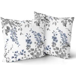 Leaf Branch Throw Pillow Covers - Vintage Blue and Grey Floral Leaves Pillow Cases 18x18 Inch Modern Decorative Pillowcases Farmhouse Flower Ink Painting Cushion Covers Set of 2