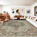 Washable Oriental Area Rug - 10x14 Rugs for Living Room Soft Carpet for Bedroom Waterproof Floral Distressed Indoor Stain Resistant Non-Shedding Floor Carpets (Green, 10X14)