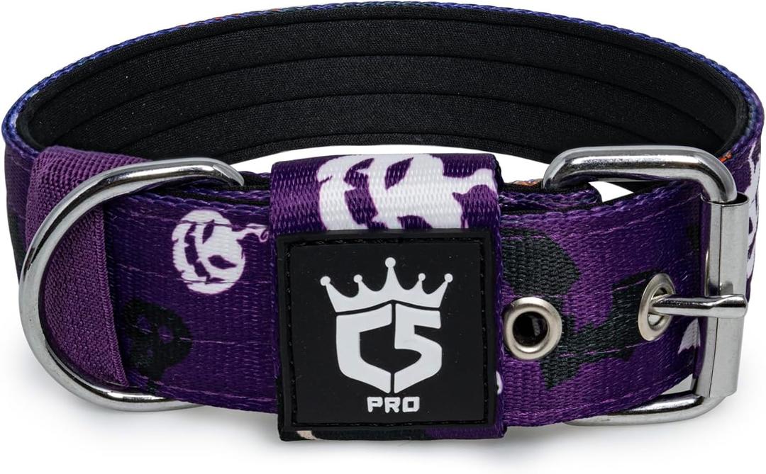 TSPRO Tactical Dog Collar 1.5 Inch Wide Thick Dog Collars with Heavy Duty Metal Buckle, Durable, Strong, Adjustable for Medium to Large Dogs (Halloween Purple L) TSPRO Tactical Dog Collar 1.5 Inch Wide Thick Dog Collars with Heavy Duty Metal Buckle, Durable, Strong, Adjustable for Medium to Large Dogs (Halloween Purple L)