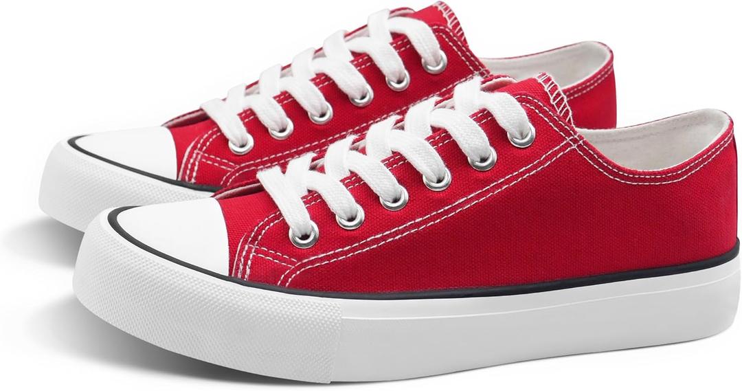 ANTLULU Womens Canvas Shoes Low Top and Lace up Fashion Casual Sneakers Black and White Classic (8.5, Red)