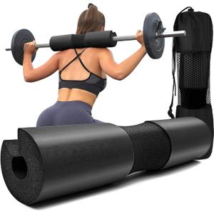 Squat Pad - Foam Barbell Pad for Squats Cushion, Lunges & Bar Padding for Hip Thrusts - Standard Weight Bar Pad - Provides Cushion to Neck and Shoulders While Training (Black)