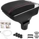 Center Console Armrest Compatible with Mini Cooper Coupe R50 R52 R53 R56 R57 R58 F55 F56 F57 Countryman with 7 USB Port Cup Holder Double Layer Organizer Storage Box (Black with Red Line)