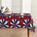 Horaldaily 4th of July Tablecloth 60×60 Inch Square, Patriotic Memorial Day Print Flowers Independence Day Blue Washable Seasonal Table Cover for Party Picnic Dinner Decor