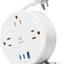 PD 20W C Travel Power Strip, SUPERDANNY 5ft Retractable Extension Cord Fast Charging Station, Portable 3-AC & 3-USB Flat Plug Extension Cord for Home Office, Business Travel, Trip, Cruise, White